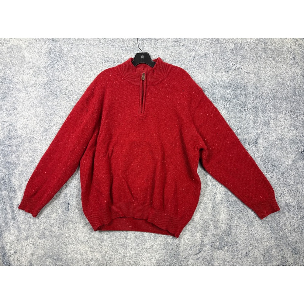 Jos. A. Bank Mens XL Red Sweater Lambswool Blend 1/4 Zip Donegal Executive